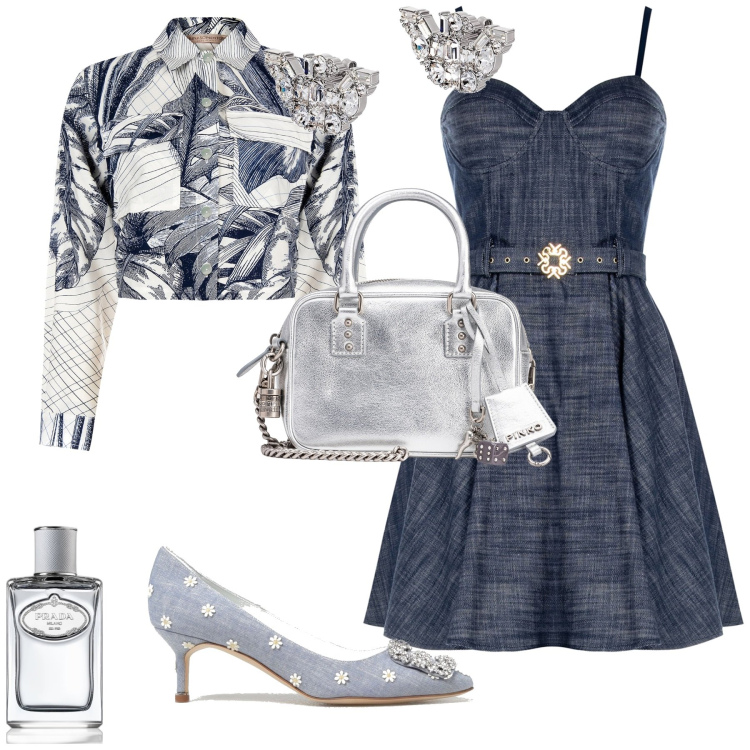 Outfit donna - Romantica chic evento serata. Stile Romantica per Serata fuori. Abbinamento con orecchini, profumi, borse a spalla, vestiti corti, blazer, décolleté.