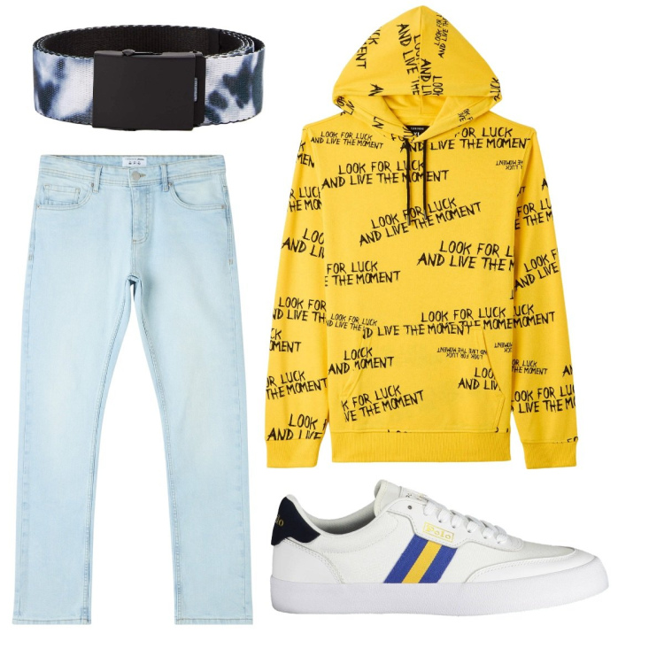 Outfit uomo - Total look #1881185. Stile Casual per Tutti i giorni. Abbinamento con jeans dritti, felpe con cappuccio, cinture, scarpe sportive.