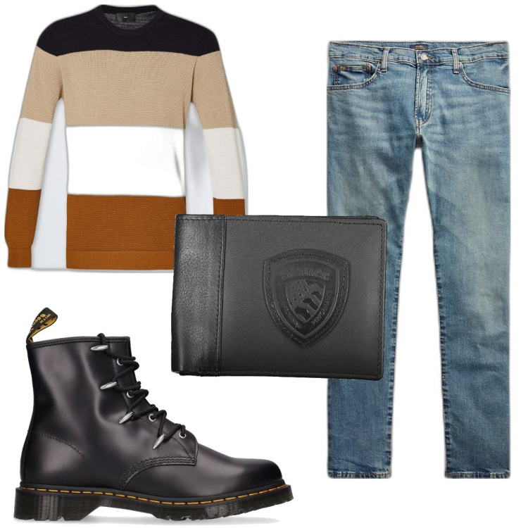 Outfit uomo - Total look #1881233. Stile Trendy per Tutti i giorni. Abbinamento con jeans, stivali, maglieria, portafogli.