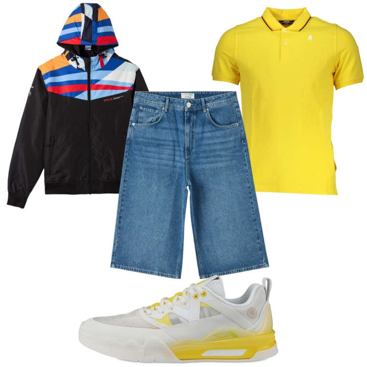 Outfit uomo - Total look #1881248. Stile Trendy per Tutti i giorni. Abbinamento con pantaloni corti, giacche, sneakers, polo.