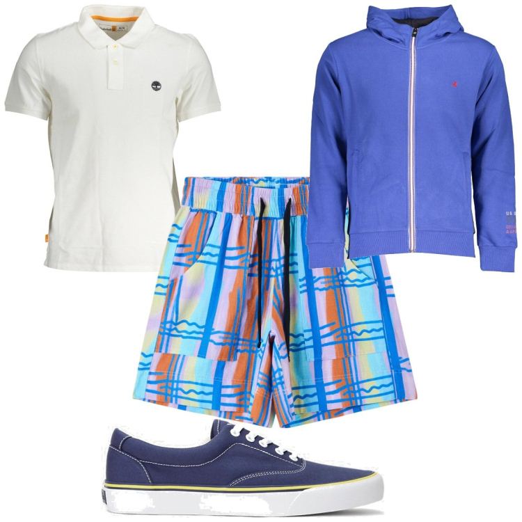 Outfit uomo - Total look #1881250. Stile Trendy per Tutti i giorni. Abbinamento con bermuda, sneakers, polo, felpe con cappuccio.