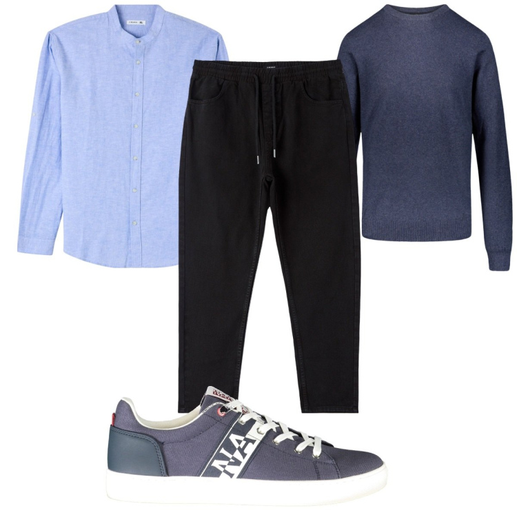 Outfit uomo - Total look #1881251. Stile Trendy per Tutti i giorni. Abbinamento con camicie, pantaloni, maglieria, sneakers.