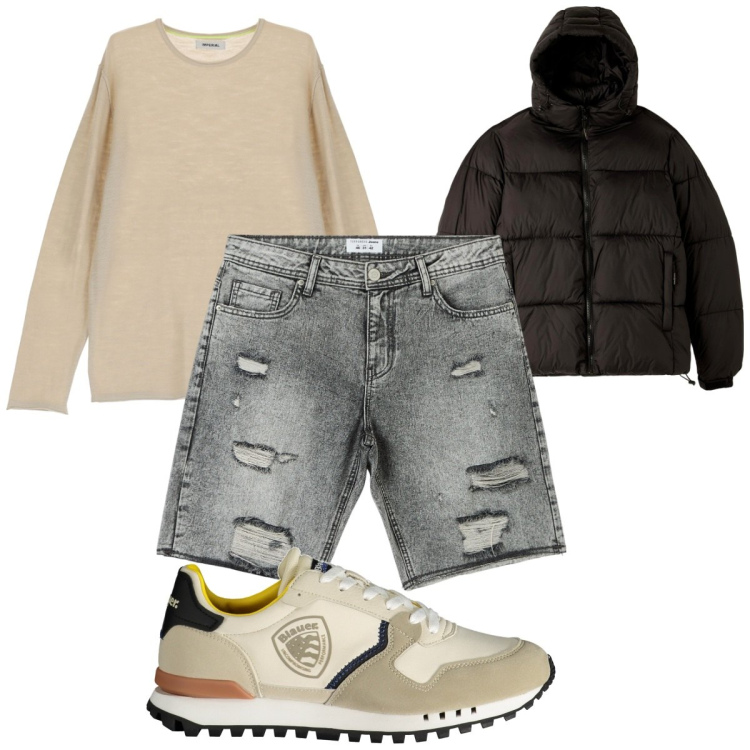 Outfit uomo - Total look #1881256. Stile Trendy per Tutti i giorni. Abbinamento con shorts, piumini, pullovers, sneakers.