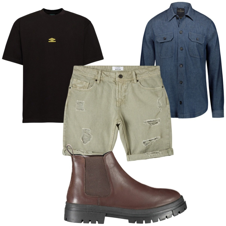 Outfit uomo - Total look #1881262. Stile Trendy per Tutti i giorni. Abbinamento con bermuda, t-shirt, camicie, stivali.
