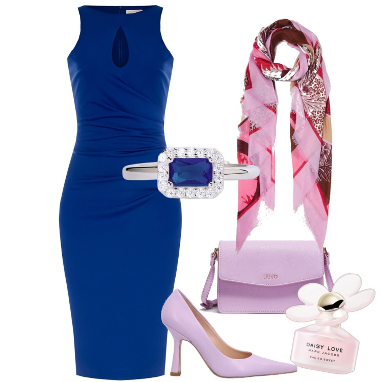 Outfit donna - Il vestitino midi. Stile Chic per Cerimonia. Abbinamento con profumi, anelli, vestiti midi/longuette, décolleté, stole, borse a tracolla.