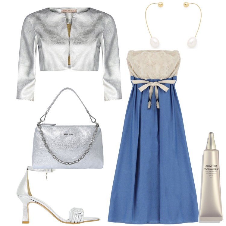 Outfit donna - Invito nozze al mare. Stile Chic per Cerimonia. Abbinamento con orecchini, primer, bolero, vestiti lunghi, pochette, décolleté.