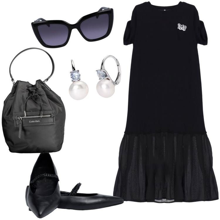 Outfit donna - Breakfast at Tiffany’s but daily. Stile Chic per Tutti i giorni. Abbinamento con orecchini, vestiti lunghi, ballerine, occhiali da sole, borse a secchiello.