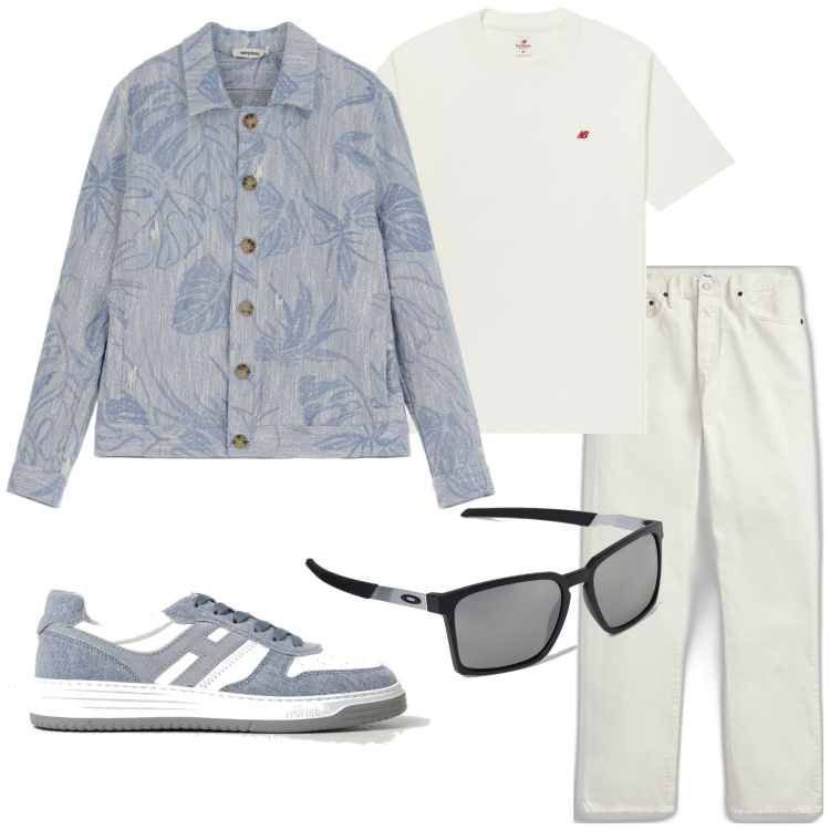Outfit uomo - Total look #1881542. Stile Urban per Tutti i giorni. Abbinamento con t-shirt, giacche, jeans dritti, occhiali da sole, sneakers.