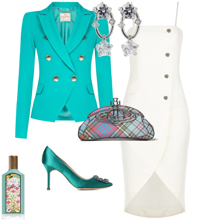 Outfit donna - Bon ton cerimonia evento serata. Stile Bon Ton per Cerimonia. Abbinamento con profumi, vestiti midi/longuette, blazer, décolleté, orecchini, clutch.