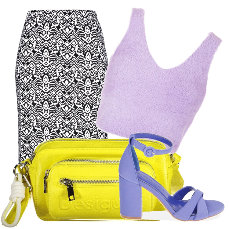 Outfit donna - Lillà. Abbinamento con gonne, top, sandali col tacco, borse a spalla.