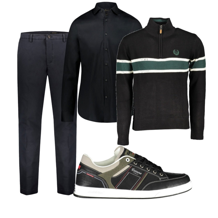 Outfit uomo - Total look #1881621. Stile Trendy per Ufficio. Abbinamento con camicie, pantaloni chino, maglieria, scarpe sportive.