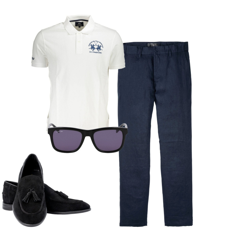 Outfit uomo - Total look #1881630. Stile Trendy per Tutti i giorni. Abbinamento con pantaloni, polo, occhiali da sole, scarpe stringate.