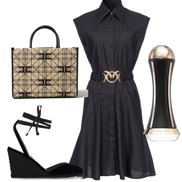 Outfit donna - Vestito midi. Stile Bon Ton per Tutti i giorni. Abbinamento con profumi, vestiti chemisier, borse a mano, espadrillas.