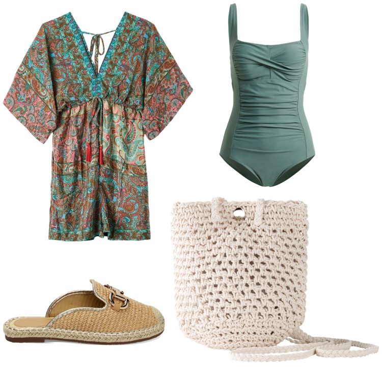 Outfit donna - Al sole. per Mare. Abbinamento con costumi interi, borse a tracolla, tute, sabot.