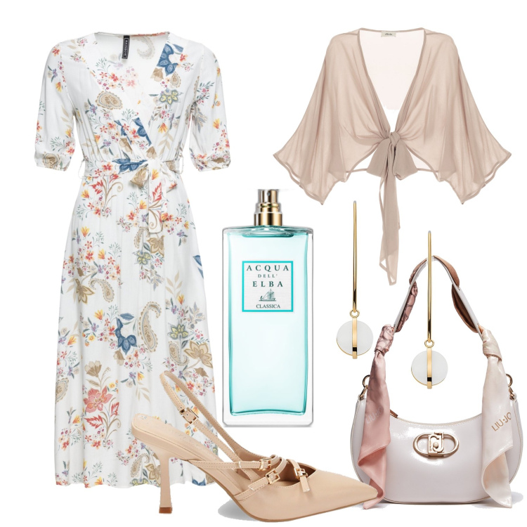 Outfit donna - Delicatezza midi. Stile Bon Ton per Tutti i giorni. Abbinamento con orecchini, vestiti midi/longuette, profumi, cardigans, décolleté, borse a spalla.