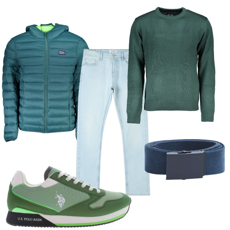 Outfit uomo - Total look #1881702. Stile Casual per Tutti i giorni. Abbinamento con jeans dritti, cinture, giacche, scarpe sportive, maglieria.