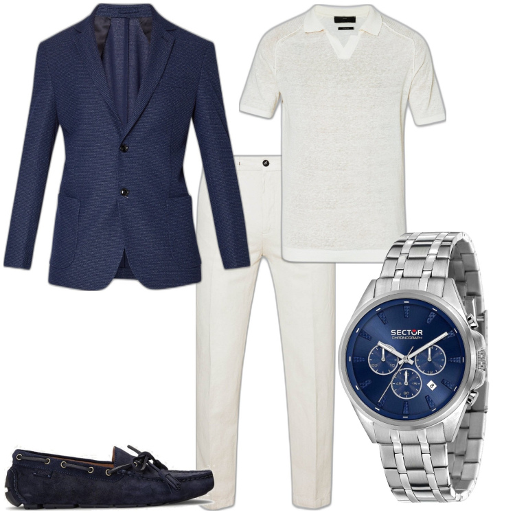 Outfit uomo - Eleganza week end serata speciale. Stile Business/Elegante per Serata speciale. Abbinamento con orologi, scarpe stringate, giacche, pantaloni chino, polo.