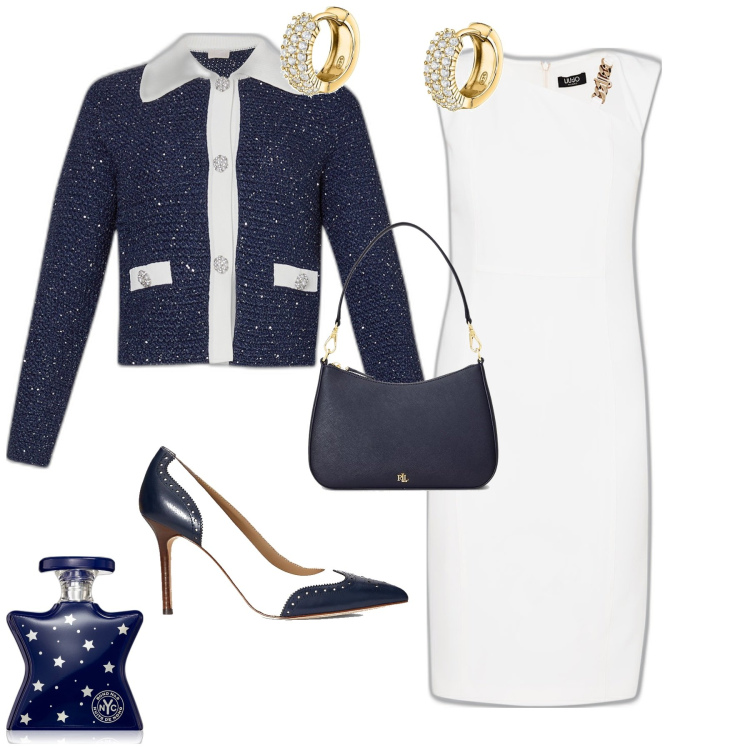 Outfit donna - Bon ton cerimonia evento serata. Stile Bon Ton per Cerimonia. Abbinamento con orecchini, profumi, borse a tracolla, décolleté, vestiti a tubino, blazer.