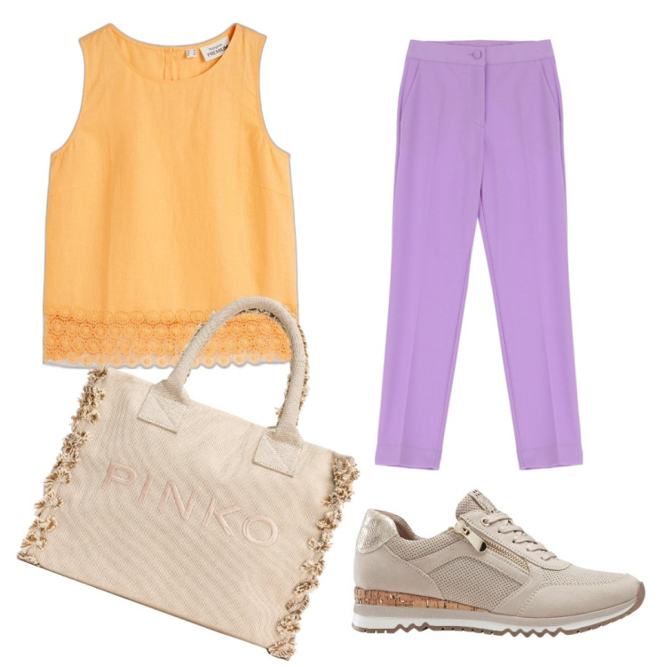 Outfit donna - Total look #1881814. Stile Casual per Tutti i giorni. Abbinamento con sneakers, top, shopping bag, pantaloni.