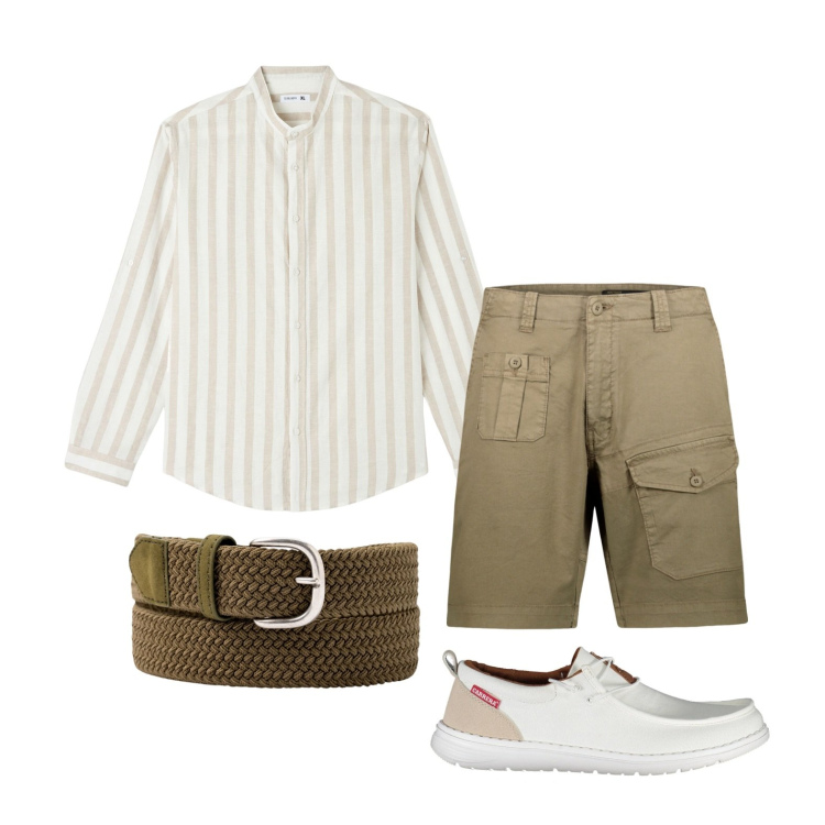 Outfit uomo - Ghost outfitter - maggio. Stile Casual per Tutti i giorni. Abbinamento con camicie, bermuda, scarpe stringate, cinture.