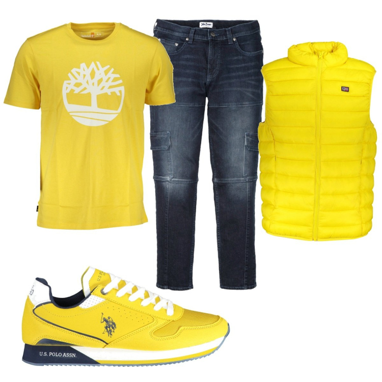 Outfit uomo - Total look #1882001. Stile Casual per Tutti i giorni. Abbinamento con jeans slim fit, t-shirt, giacche, scarpe sportive.