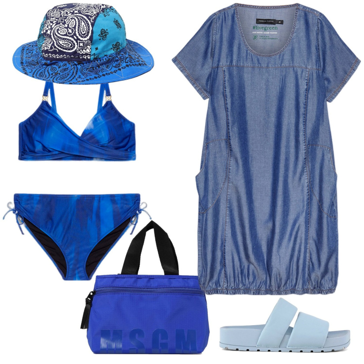 Outfit donna - Salsedine marina. Stile Bon Ton per Mare. Abbinamento con ciabatte, bikini, vestiti, borse tote, cappelli.