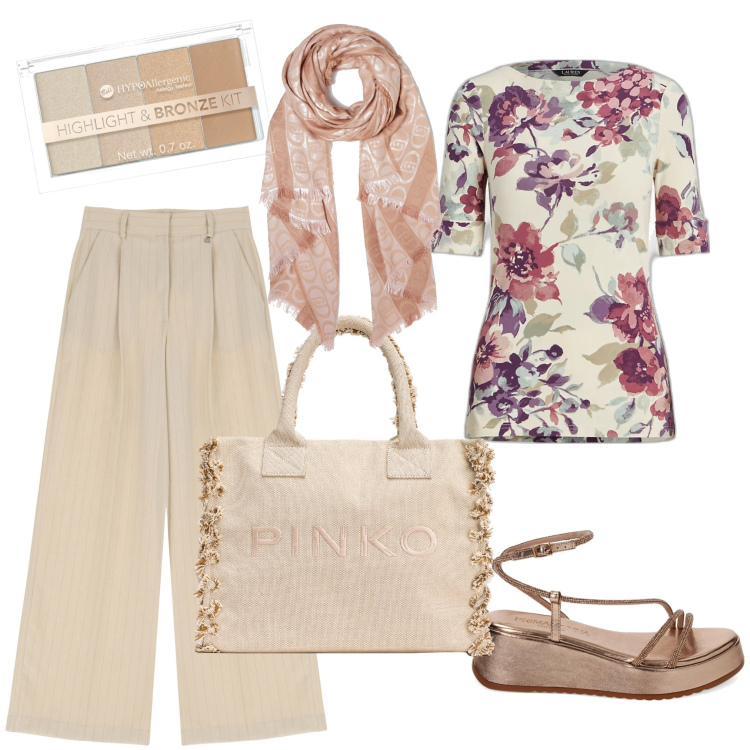 Outfit donna - Total look #1882078. Stile Casual chic per Tutti i giorni. Abbinamento con terre, shopping bag, zeppe, maglieria, pantaloni, stole.