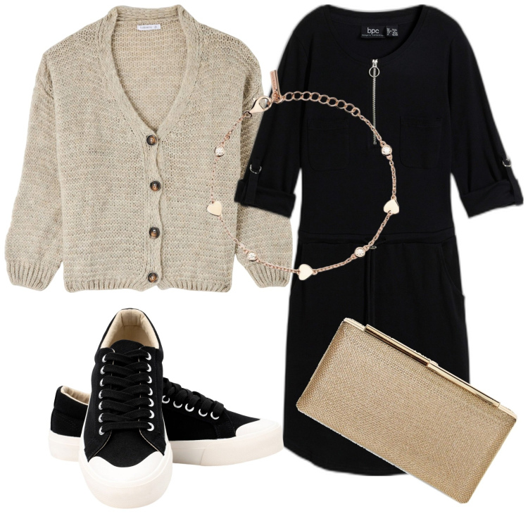 Outfit donna - Total look #1882195. Abbinamento con vestiti, cardigans, braccialetti, clutch, sneakers.