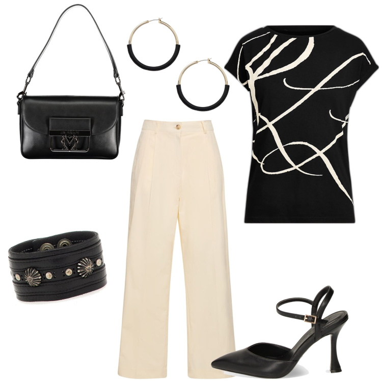 Outfit donna - Total look #1882207. Stile Casual chic per Serata fuori. Abbinamento con braccialetti, décolleté, maglieria, orecchini, pantaloni chino, borse a tracolla.