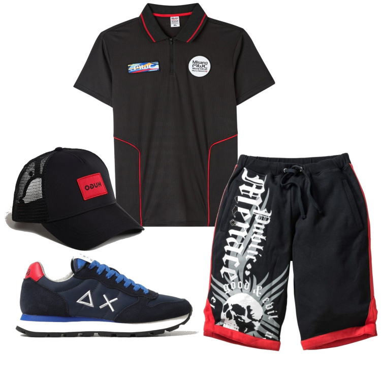 Outfit uomo - Total look #1882320. Stile Casual per Tutti i giorni. Abbinamento con bermuda, polo, sneakers, cappelli.