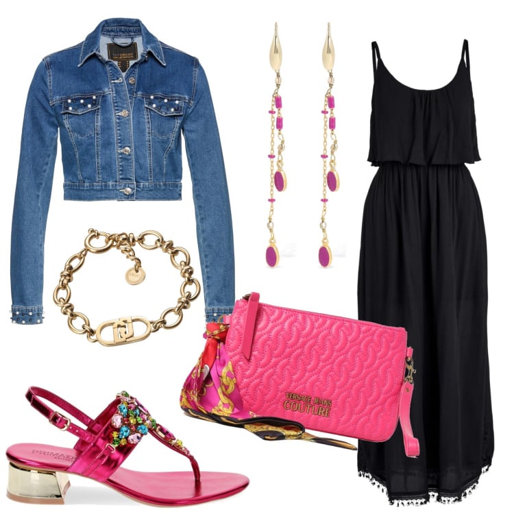 Outfit donna - Metti una serata un compagnia. Stile Casual per Serata fuori. Abbinamento con vestiti midi/longuette, blazer, ciabatte, borse a tracolla, orecchini, braccialetti.