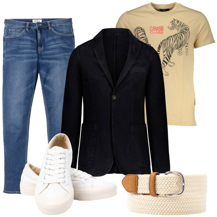Outfit uomo - Total look #1882450. Stile Casual per Ufficio. Abbinamento con jeans, t-shirt, giacche, sneakers, cinture.