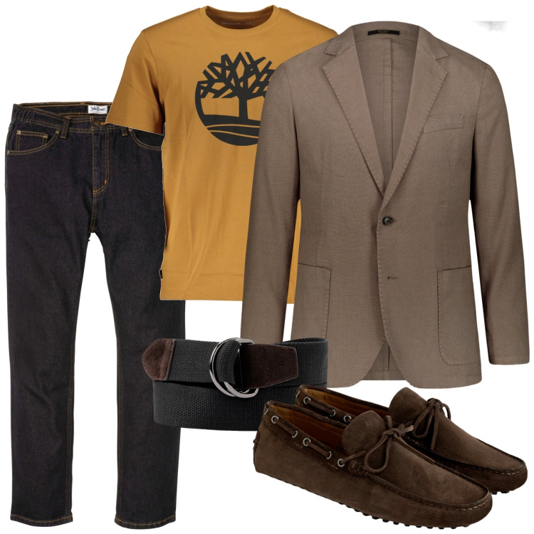 Outfit uomo - Total look #1882453. Stile Casual per Tutti i giorni. Abbinamento con jeans dritti, giacche, scarpe stringate, t-shirt, cinture.