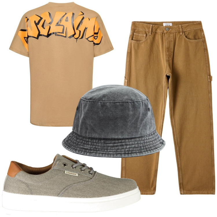 Outfit uomo - Total look #1882465. Stile Trendy per Tutti i giorni. Abbinamento con cappelli, pantaloni, t-shirt, sneakers.