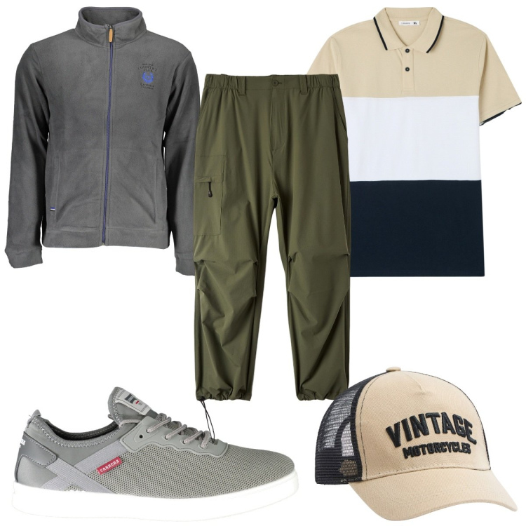 Outfit uomo - Total look #1882505. Stile Trendy per Tutti i giorni. Abbinamento con pantaloni, polo, cappelli, felpe, sneakers.