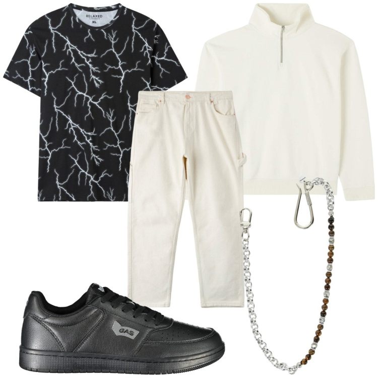 Outfit uomo - Total look #1882528. Stile Trendy per Tutti i giorni. Abbinamento con t-shirt, pantaloni, felpe, collane, sneakers.
