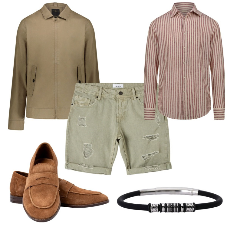 Outfit uomo - Total look #1882543. Stile Trendy per Tutti i giorni. Abbinamento con bermuda, braccialetti, giacche, scarpe stringate, camicie.