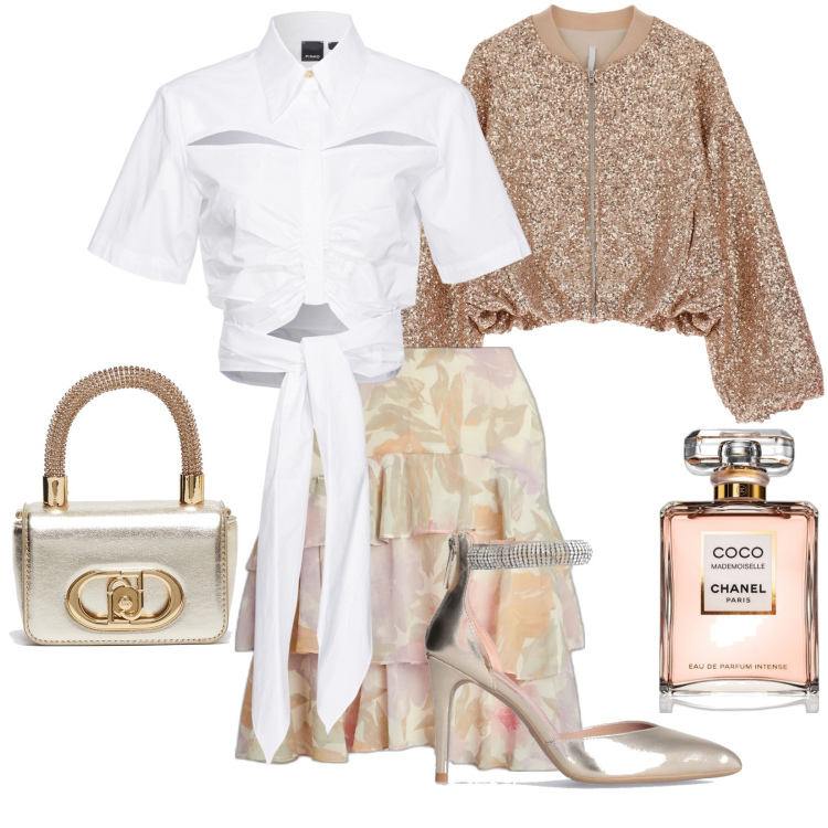 Outfit donna - Deliziosa camicia con dettagli cut-out. Stile Trendy per Tutti i giorni. Abbinamento con profumi, camicie, blazer, gonne, borse a mano, décolleté.