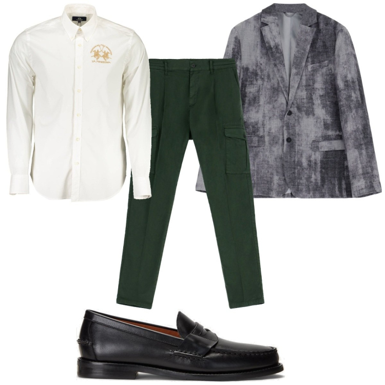 Outfit uomo - Total look #1882622. Stile Trendy per Cerimonia. Abbinamento con giacche, pantaloni cargo, scarpe stringate, camicie.