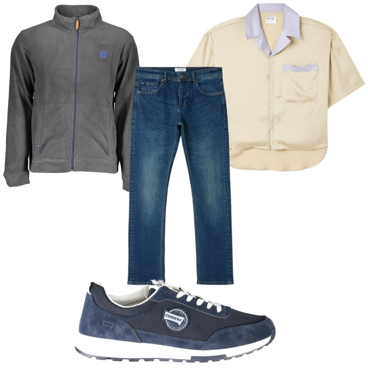 Outfit uomo - Total look #1882623. Stile Casual per Tutti i giorni. Abbinamento con camicie a manica corta, jeans dritti, felpe, sneakers.