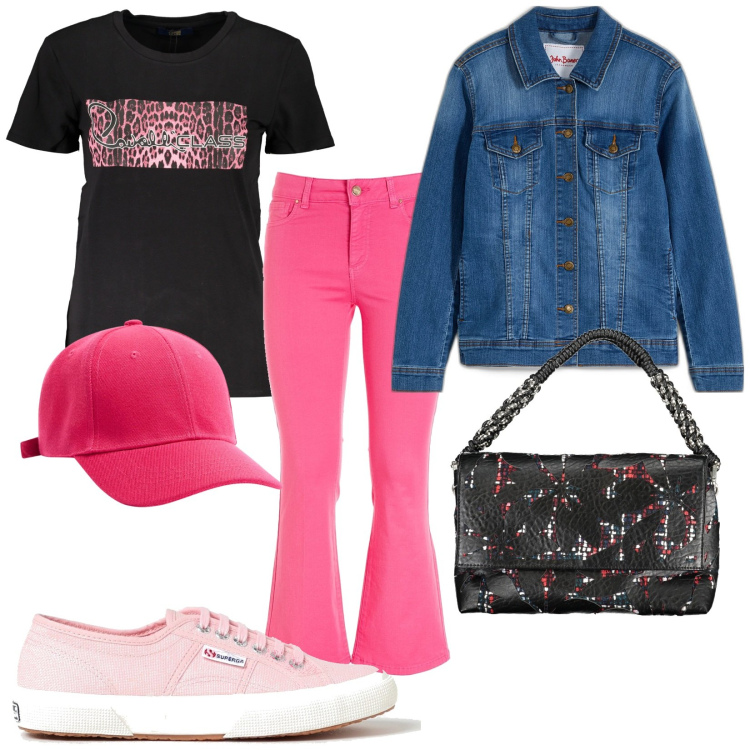 Outfit donna - Total look #1882625. Stile Casual per Tutti i giorni. Abbinamento con blazer, cappelli, jeans, t-shirt, sneakers, borse a spalla.