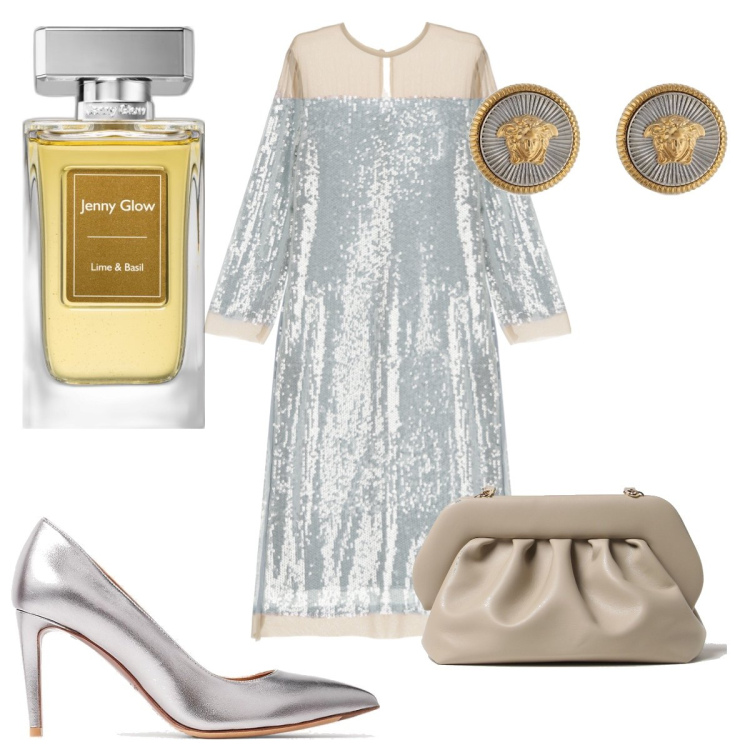 Outfit donna - Total look #1882662. Stile Glamour per Cerimonia. Abbinamento con profumi, vestiti midi/longuette, décolleté, orecchini, clutch.