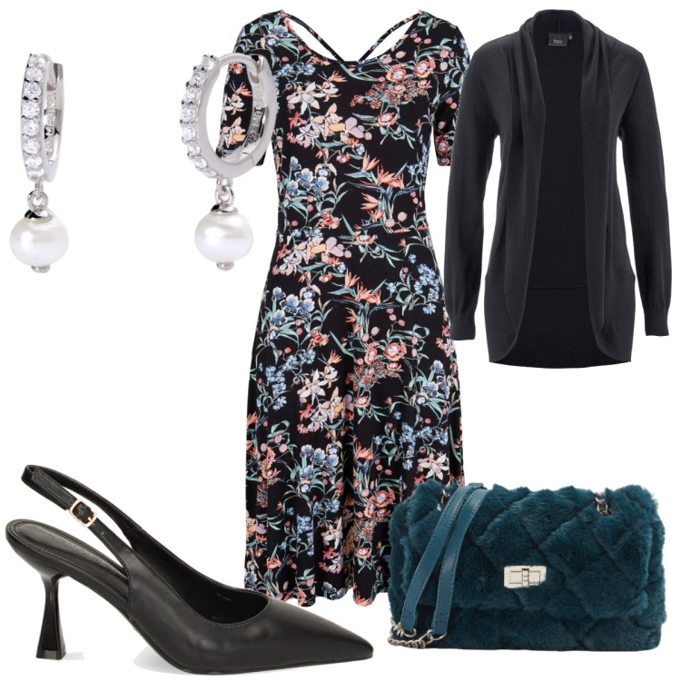 Outfit donna - Total look #1882669. Stile Romantica per Tutti i giorni. Abbinamento con vestiti midi/longuette, cardigans, borse a spalla, orecchini, décolleté.