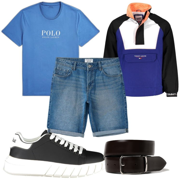 Outfit uomo - Total look #1882695. Stile Trendy per Tutti i giorni. Abbinamento con bermuda, t-shirt, scarpe sportive, giacche sportive, cinture.
