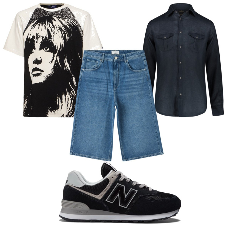 Outfit uomo - Total look #1882699. Stile Trendy per Tutti i giorni. Abbinamento con pantaloni corti, sneakers, camicie, t-shirt.