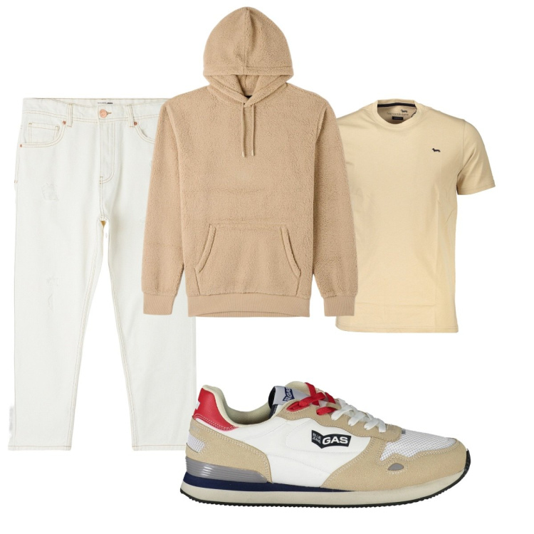 Outfit uomo - Total look #1882738. Stile Casual per Tutti i giorni. Abbinamento con jeans strappati, felpe con cappuccio, t-shirt, scarpe sportive.