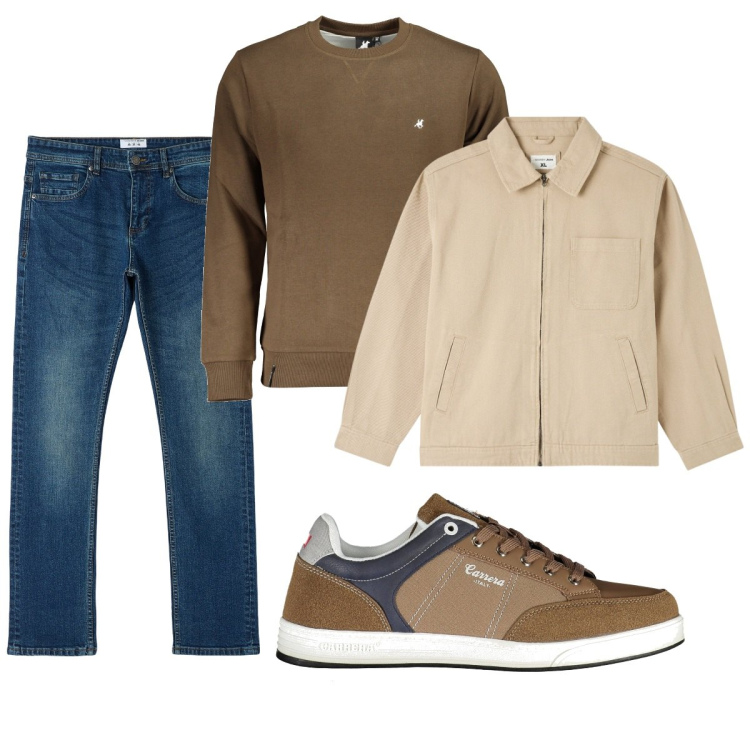 Outfit uomo - Total look #1882740. Stile Casual per Tutti i giorni. Abbinamento con giacche, jeans dritti, felpe, scarpe sportive.