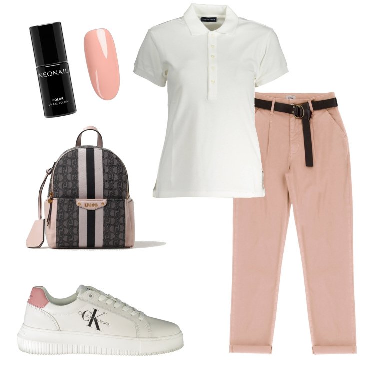 Outfit donna - Comoda a lavoro. Stile Urban per Tutti i giorni. Abbinamento con smalti, pantaloni, sneakers, polo, zaini.