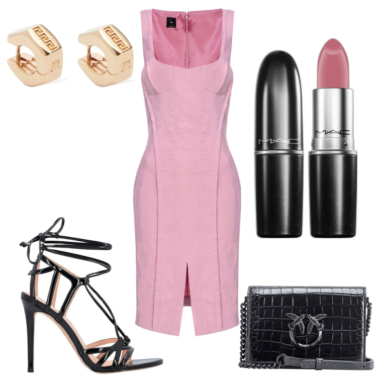 Outfit donna - Serata speciale. Stile Sexy per Serata fuori. Abbinamento con rossetti, vestiti midi/longuette, sandali in pelle, borse a tracolla, orecchini.