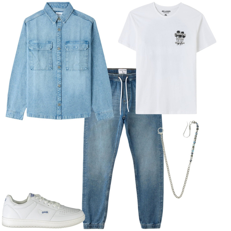 Outfit uomo - Urban aperitivo con gli amici. Stile Urban per Serata speciale. Abbinamento con t-shirt, jeans, cappotti, collane, sneakers.